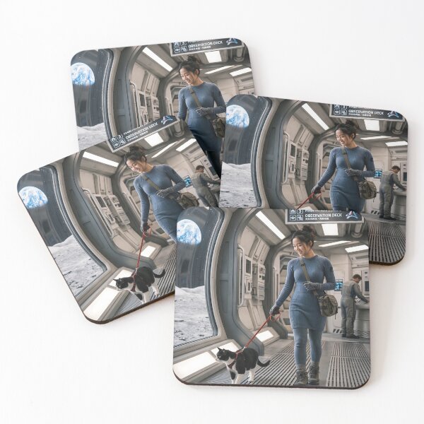 Item preview, Woman walking cat in moonbase designed and sold by WiseBow.
