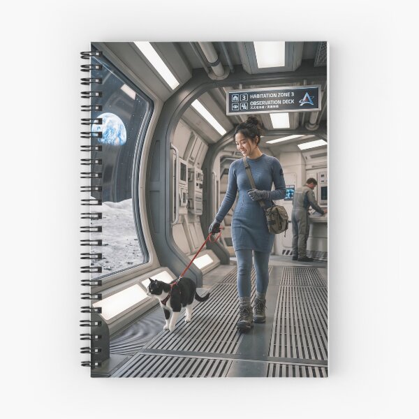 Item preview, Woman walking cat in moonbase designed and sold by WiseBow.