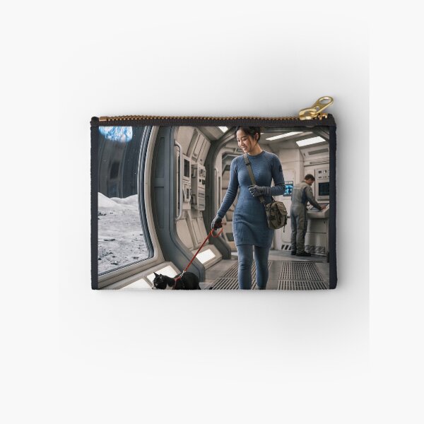 Item preview, Woman walking cat in moonbase designed and sold by WiseBow.