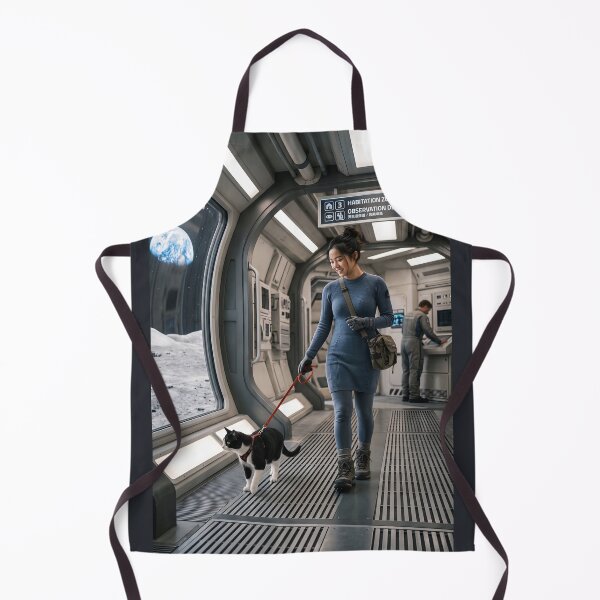 Item preview, Woman walking cat in moonbase designed and sold by WiseBow.