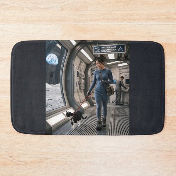 Item preview, Woman walking cat in moonbase designed and sold by WiseBow.