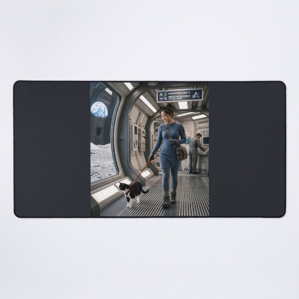Item preview, Woman walking cat in moonbase designed and sold by WiseBow.