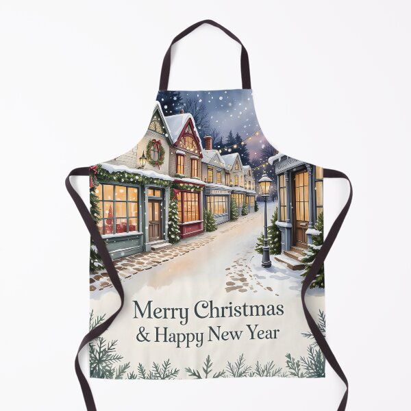 Item preview, Merry Christmas Happy New Year Snowy Village Street, Vintage Winter Town Landscape designed and sold by zozo-shop.
