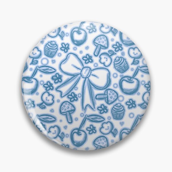 Item preview, Cute Hand Drawn blue Seamless Pattern with Ribbons, Cherries, Cupcakes, Mushrooms, and Flowers designed and sold by Manyart13031992.