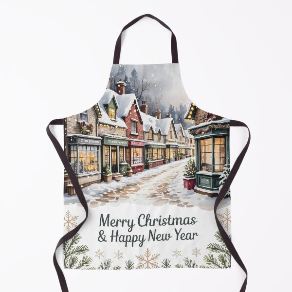 Item preview, Merry Christmas Happy New Year Snowy Village Street, Vintage Winter Town Shops designed and sold by zozo-shop.