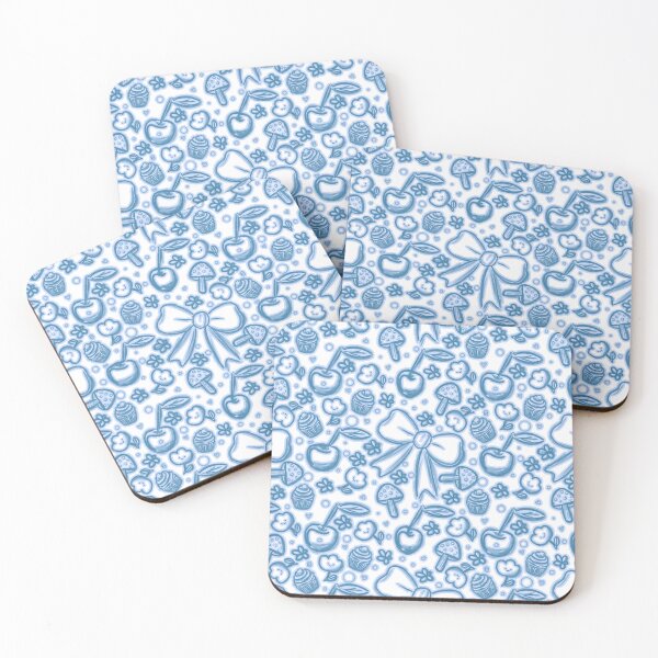 Item preview, Cute Hand Drawn blue Seamless Pattern with Ribbons, Cherries, Cupcakes, Mushrooms, and Flowers designed and sold by Manyart13031992.