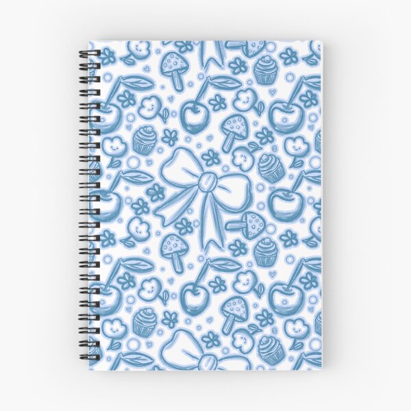 Item preview, Cute Hand Drawn blue Seamless Pattern with Ribbons, Cherries, Cupcakes, Mushrooms, and Flowers designed and sold by Manyart13031992.