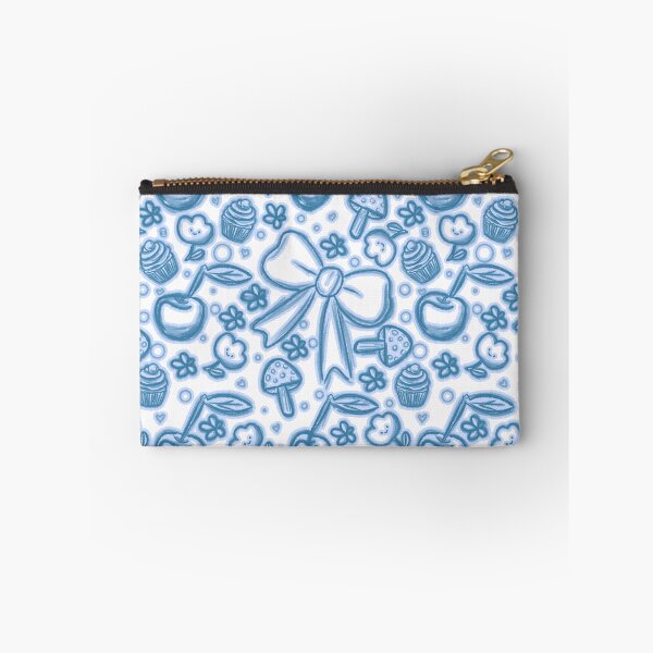 Item preview, Cute Hand Drawn blue Seamless Pattern with Ribbons, Cherries, Cupcakes, Mushrooms, and Flowers designed and sold by Manyart13031992.