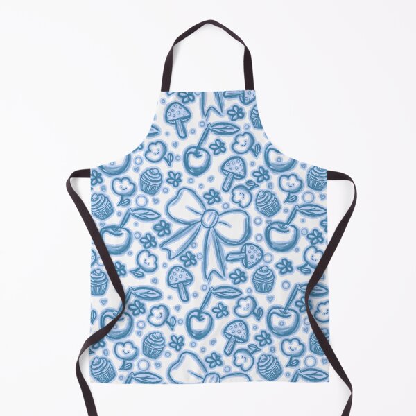 Item preview, Cute Hand Drawn blue Seamless Pattern with Ribbons, Cherries, Cupcakes, Mushrooms, and Flowers designed and sold by Manyart13031992.