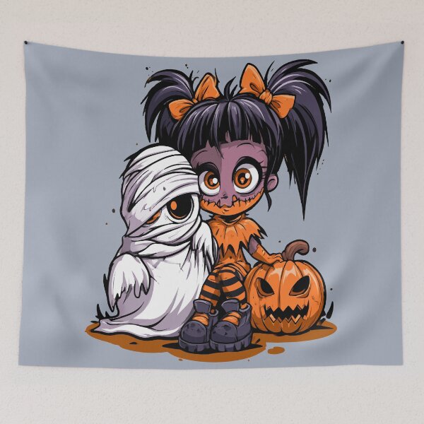 Item preview, Halloween Pumpkin Girl Costume and Ghost Friend designed and sold by RichardRags.