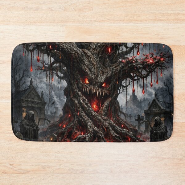 Item preview, Haunted Halloween Tree – Dark Gothic Tree in Cemetery with Glowing Red Flowers designed and sold by DrakariArt.