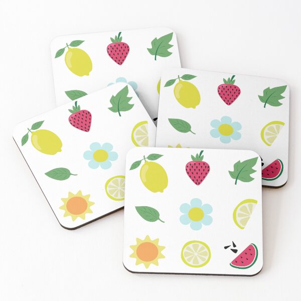 Item preview, Cute Summer Fruits Lemon Strawberry Watermelon Sun Vector Sticker Pack designed and sold by ElenMart.