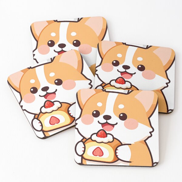 Item preview, Cute Corgi Pup Baker with Strawberry Cream Roll Cake designed and sold by pumsquare.