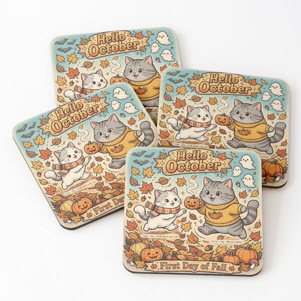 Item preview, Hello October First Day of Fall Kawaii Cats Pumpkin Spice Cozy Autumn designed and sold by MAISON SYLVIE.