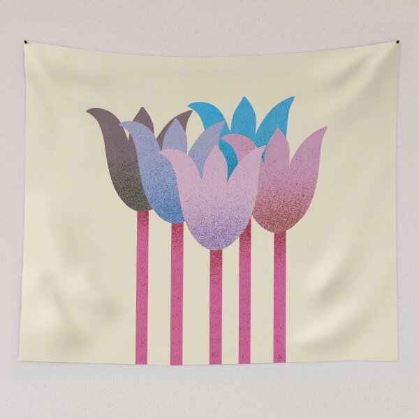 Item preview, Flower Market - Pink and Blue Abstract Tulips on Cream designed and sold by DuckyRubin.