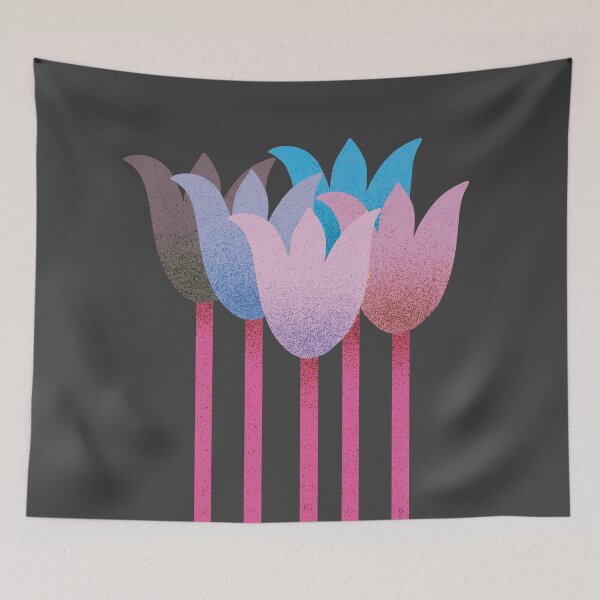 Item preview, Flower Market - Pink and Blue Abstract Tulips on Black designed and sold by DuckyRubin.