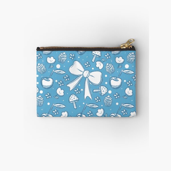 Item preview, Neon Blue  Seamless Pattern with Ribbon Bows, Cherries, Cupcakes, and Mushrooms on Black Background designed and sold by Manyart13031992.