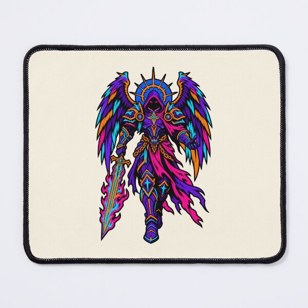 Item preview, Fallen Angel Hooded Archangel Flaming Sword Neon Synthwave designed and sold by KungPowUnicorn.