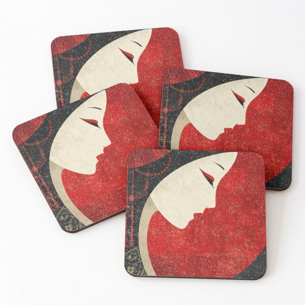 Item preview, Japanese Geisha Portrait Red Umbrella — Modern Asian Art Print designed and sold by LYAN-STORE.