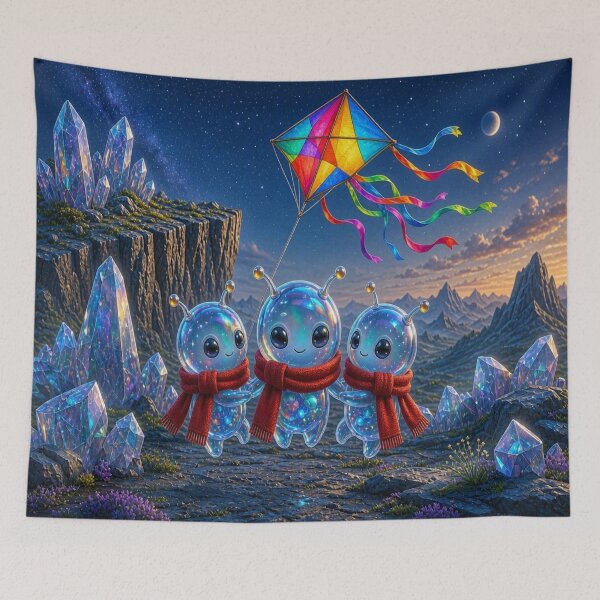 Item preview, Cute Aliens Medanix Flying a Kite - Magical Winter Space Core designed and sold by Breezes-of-Ida.