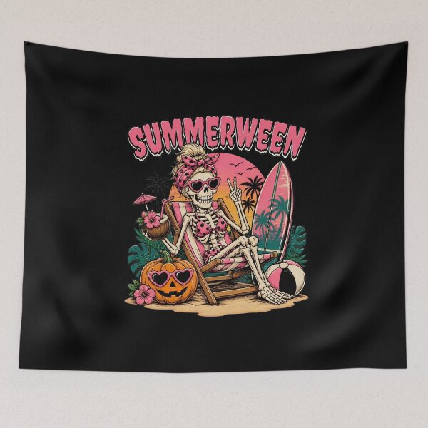 Item preview, Summerween Skeleton Flamingo Halloween Vacation designed and sold by felixpalette.
