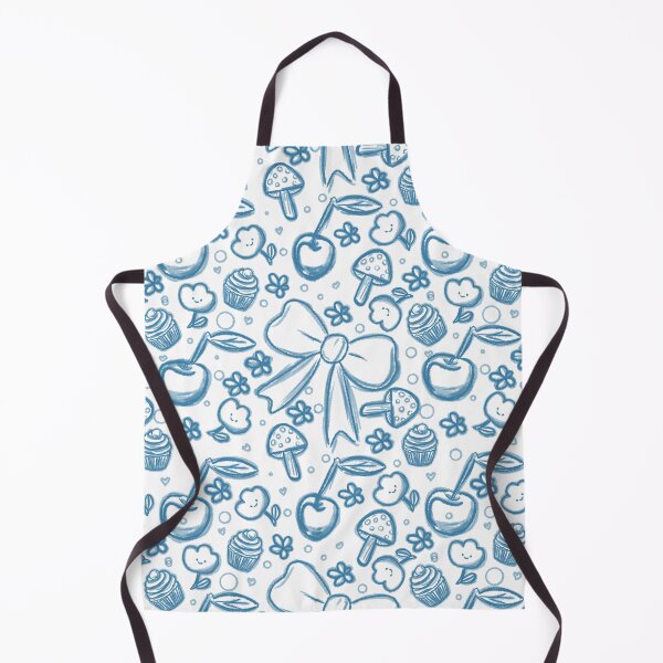 Item preview, Neon Blue Seamless Pattern with Ribbon Bows, Cherries, Cupcakes, and Mushrooms on Black Background designed and sold by Manyart13031992.