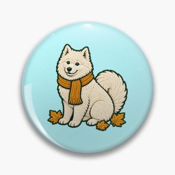 Item preview, Cozy Fall Samoyed with Autumn Leaves – Faux Chenille Dog Art designed and sold by Jaani-T.