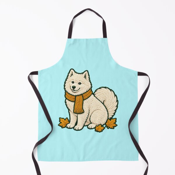 Item preview, Cozy Fall Samoyed with Autumn Leaves – Faux Chenille Dog Art designed and sold by Jaani-T.