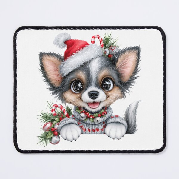 Item preview, Cute Christmas Chihuahua Dog - Fluffy Puppy Santa Hat Holiday Art designed and sold by FrescoDesign.