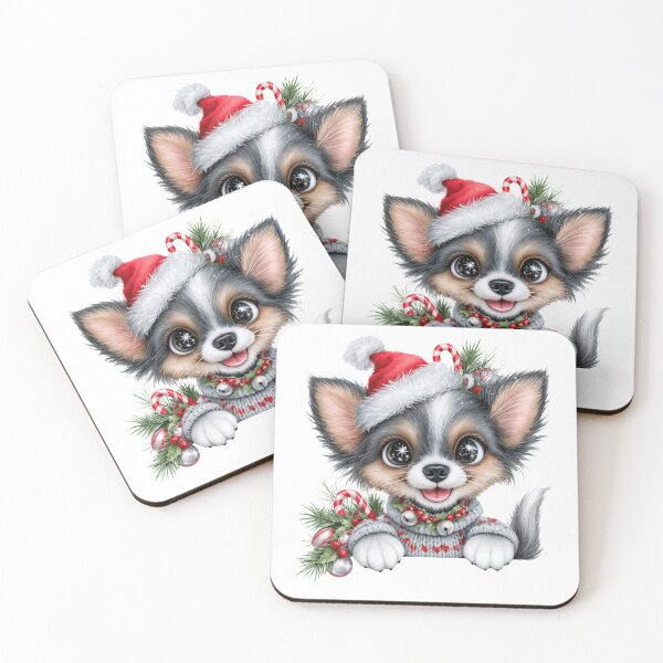 Item preview, Cute Christmas Chihuahua Dog - Fluffy Puppy Santa Hat Holiday Art designed and sold by FrescoDesign.