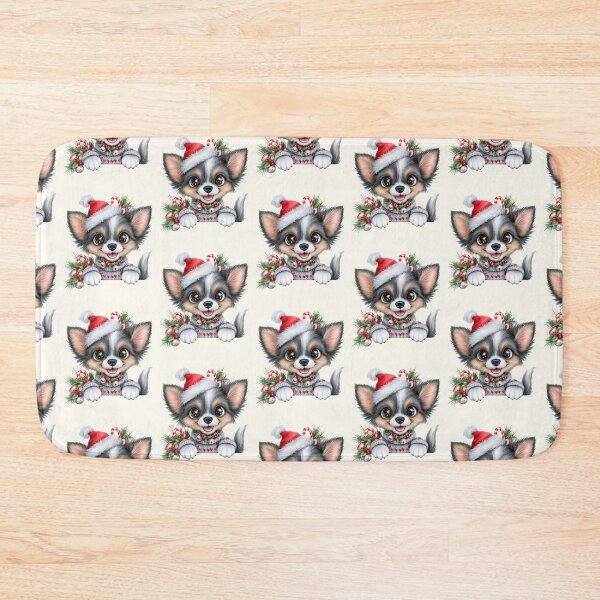 Item preview, Cute Christmas Chihuahua Dog - Fluffy Puppy Santa Hat Holiday Art designed and sold by FrescoDesign.