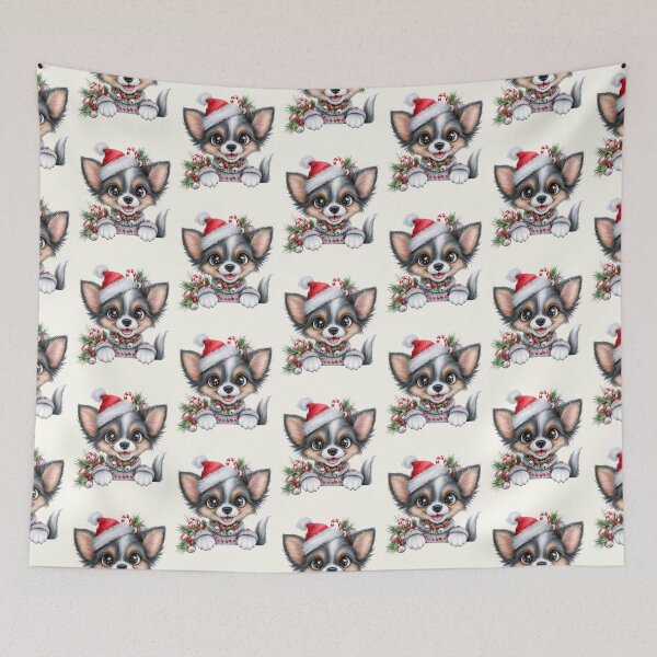 Item preview, Cute Christmas Chihuahua Dog - Fluffy Puppy Santa Hat Holiday Art designed and sold by FrescoDesign.