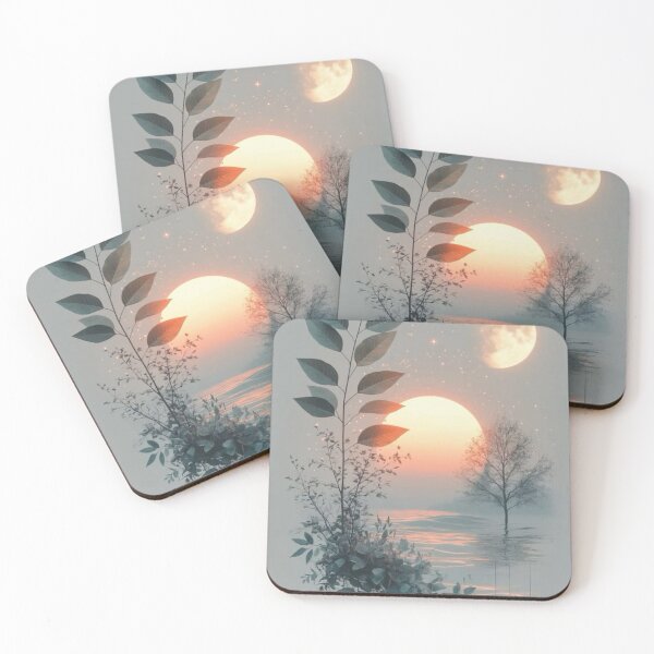 Item preview, Ethereal Botanical Sunset and Full Moon — Minimalist Serene Nature Art designed and sold by LYAN-STORE.