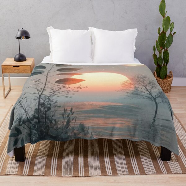 Item preview, Ethereal Botanical Sunset and Full Moon — Minimalist Serene Nature Art designed and sold by LYAN-STORE.