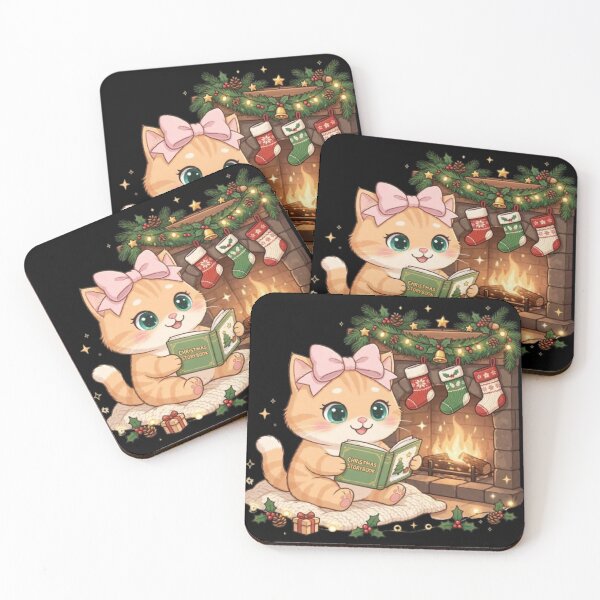 Item preview, Cozy Christmas Cat Reading Storybook Fireplace designed and sold by Moody Vibes Studio.