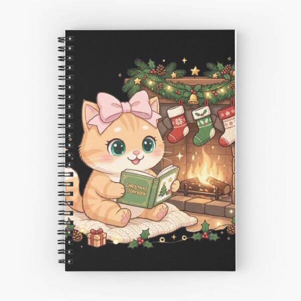 Item preview, Cozy Christmas Cat Reading Storybook Fireplace designed and sold by Luna's World .
