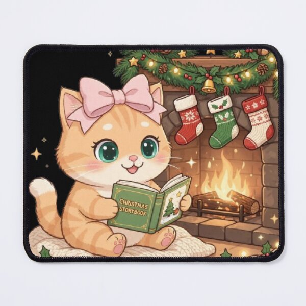 Item preview, Cozy Christmas Cat Reading Storybook Fireplace designed and sold by Luna's World - Moody Vibes Studio.