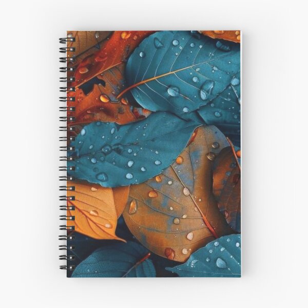 Item preview, Teal and Orange Autumn Leaves with Dew Drops — Rainy Fall Macro Nature Photography designed and sold by LYAN-STORE.