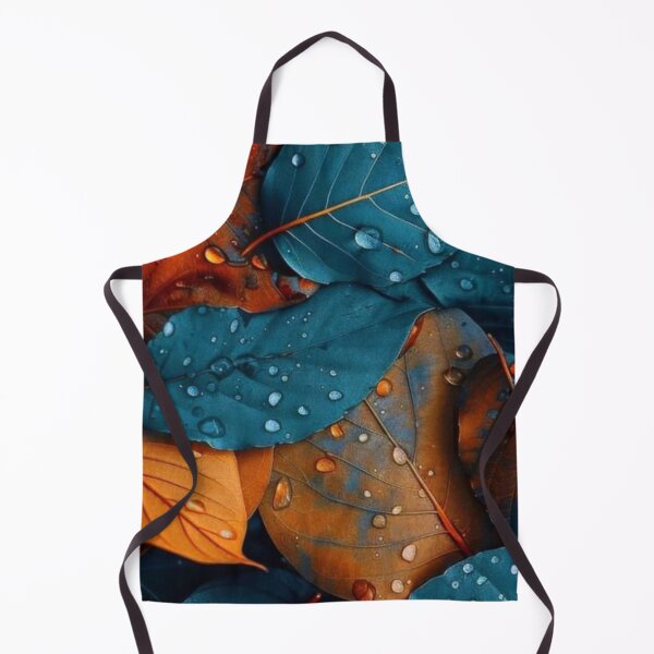 Item preview, Teal and Orange Autumn Leaves with Dew Drops — Rainy Fall Macro Nature Photography designed and sold by LYAN-STORE.