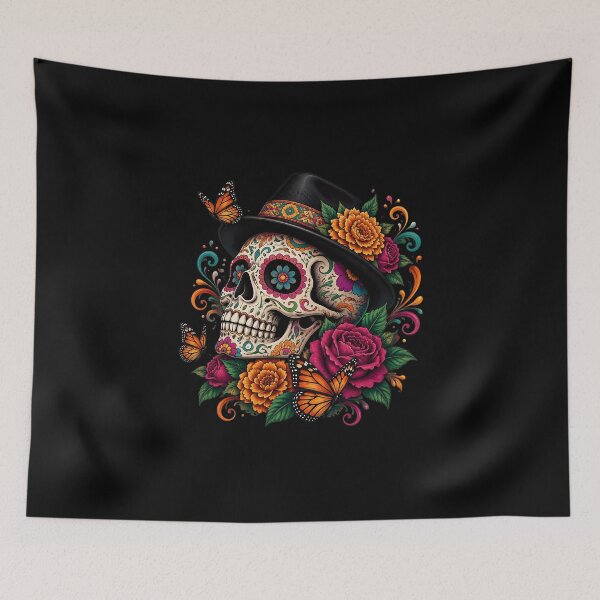 Item preview, Vibrant Sugar Skull Butterfly Floral Art Day of the Dead  designed and sold by felixpalette.