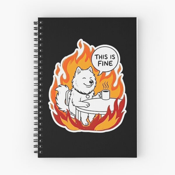 Item preview, Samoyed Smiling This Is Fine Meme designed and sold by Flying Doggo.