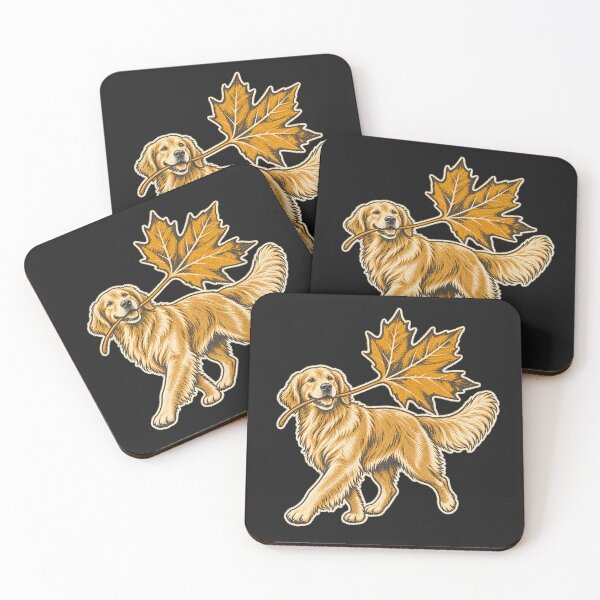 Item preview, Golden Retriever Carrying a Giant Autumn Leaf – Modern Linocut Dog Art designed and sold by Jaani-T.