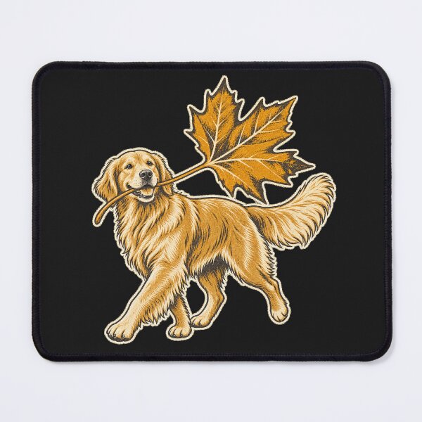Item preview, Golden Retriever Carrying a Giant Autumn Leaf – Modern Linocut Dog Art designed and sold by Jaani-T.