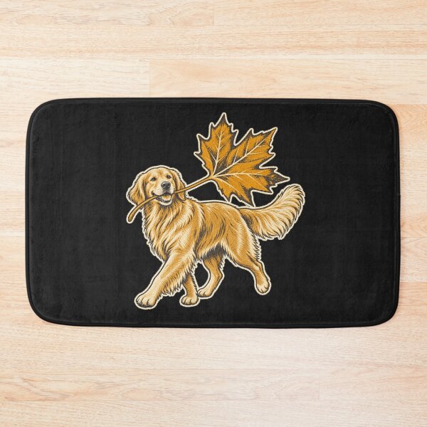 Item preview, Golden Retriever Carrying a Giant Autumn Leaf – Modern Linocut Dog Art designed and sold by Jaani-T.
