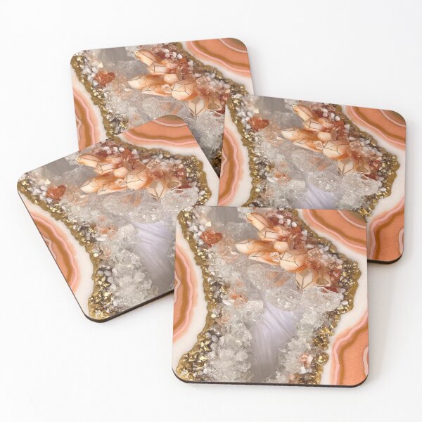 Item preview, Peach Agate Geode with Crystals and Gold Glitter — Luxury Resin Art Print designed and sold by LYAN-STORE.