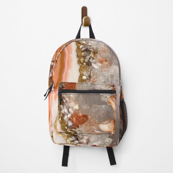 Item preview, Peach Agate Geode with Crystals and Gold Glitter — Luxury Resin Art Print designed and sold by LYAN-STORE.