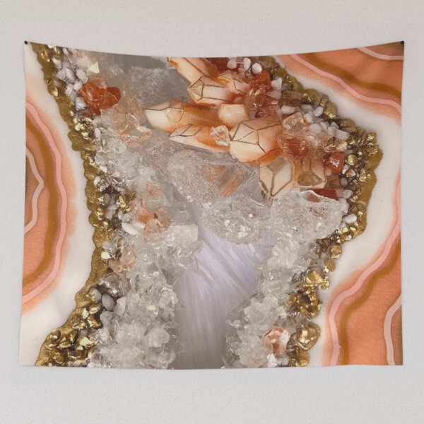 Item preview, Peach Agate Geode with Crystals and Gold Glitter — Luxury Resin Art Print designed and sold by LYAN-STORE.