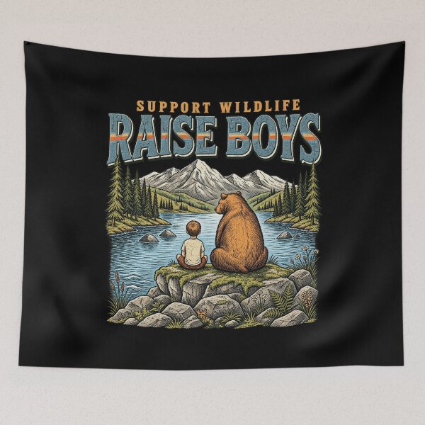 Item preview, Support Wildlife Raise Boys Retro Mountain Bear Nature designed and sold by SEINENGAPPI19.