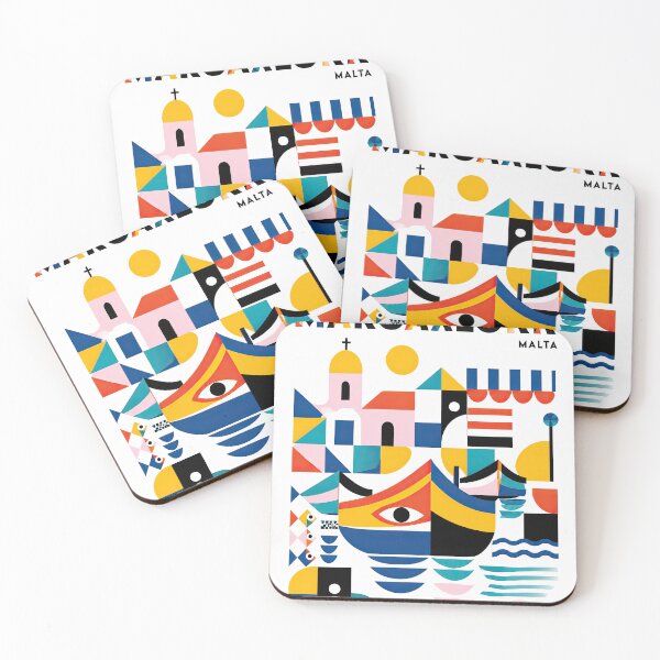 Item preview, Colorful geometric poster featuring stylized boats, seaside arch designed and sold by ckybe.
