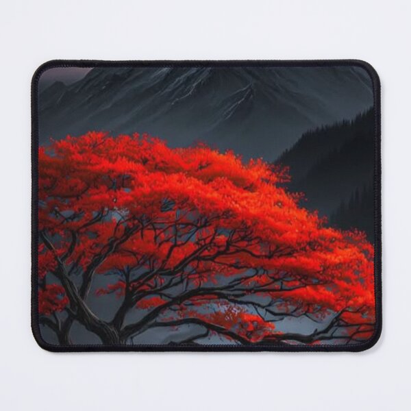 Item preview, Red Tree Monk Meditation — Dramatic Japanese Mountain Landscape Art designed and sold by LYAN-STORE.